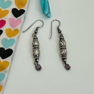 Brighton Jewelry Dangle Drop Earrings Purple Silver Plated & Cloth Bag Vintage